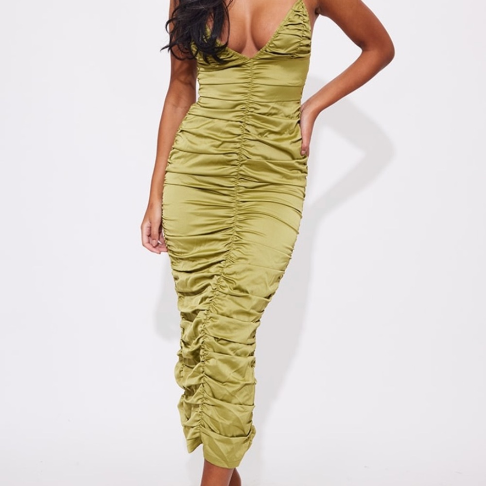 NWT Satin ruched midi